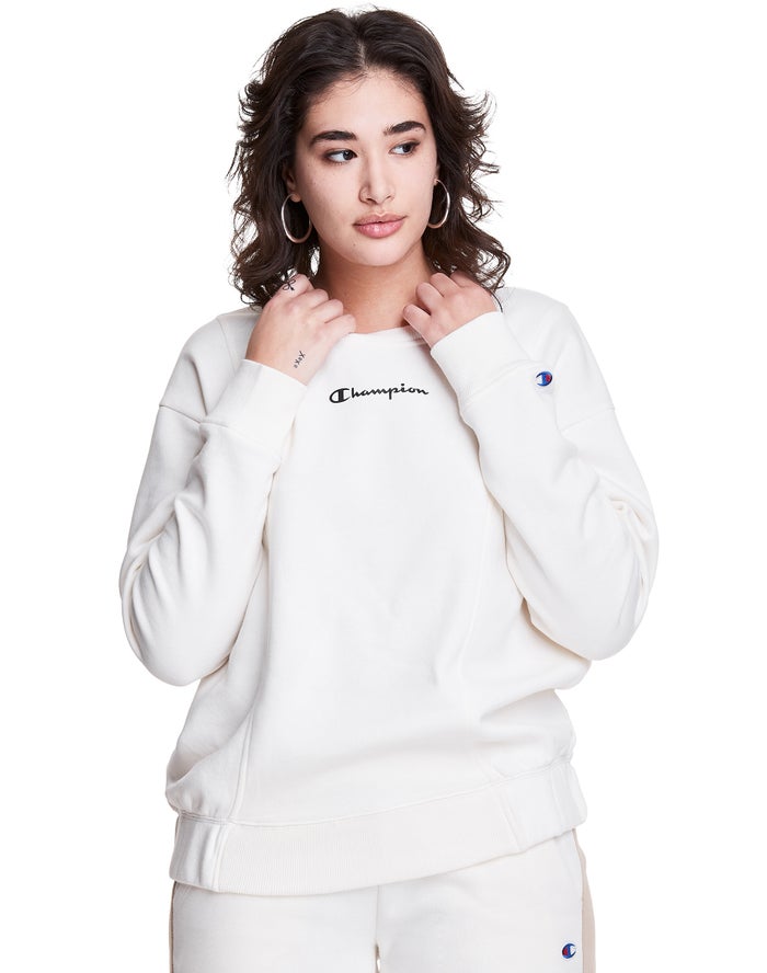 Champion Womens Sweatshirt NZ - Fleece Crew White ( 0573-NDMLH )